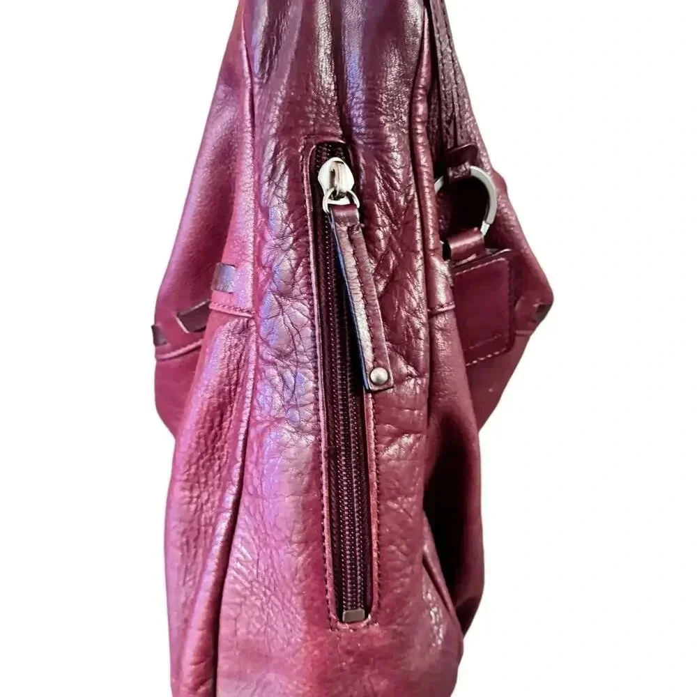 Ellington Hobo Bag Large Burgundy Pebbled‎ Leather Woven Detail Boho Chic